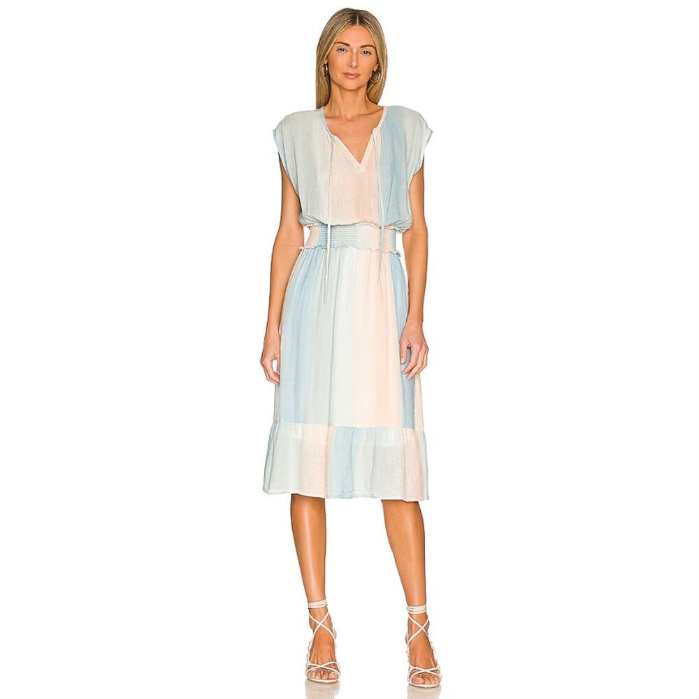 Rails Ashlyn Sunset Gradient Linen Blend Midi Dress Blue Cream Women S $198 MSRP